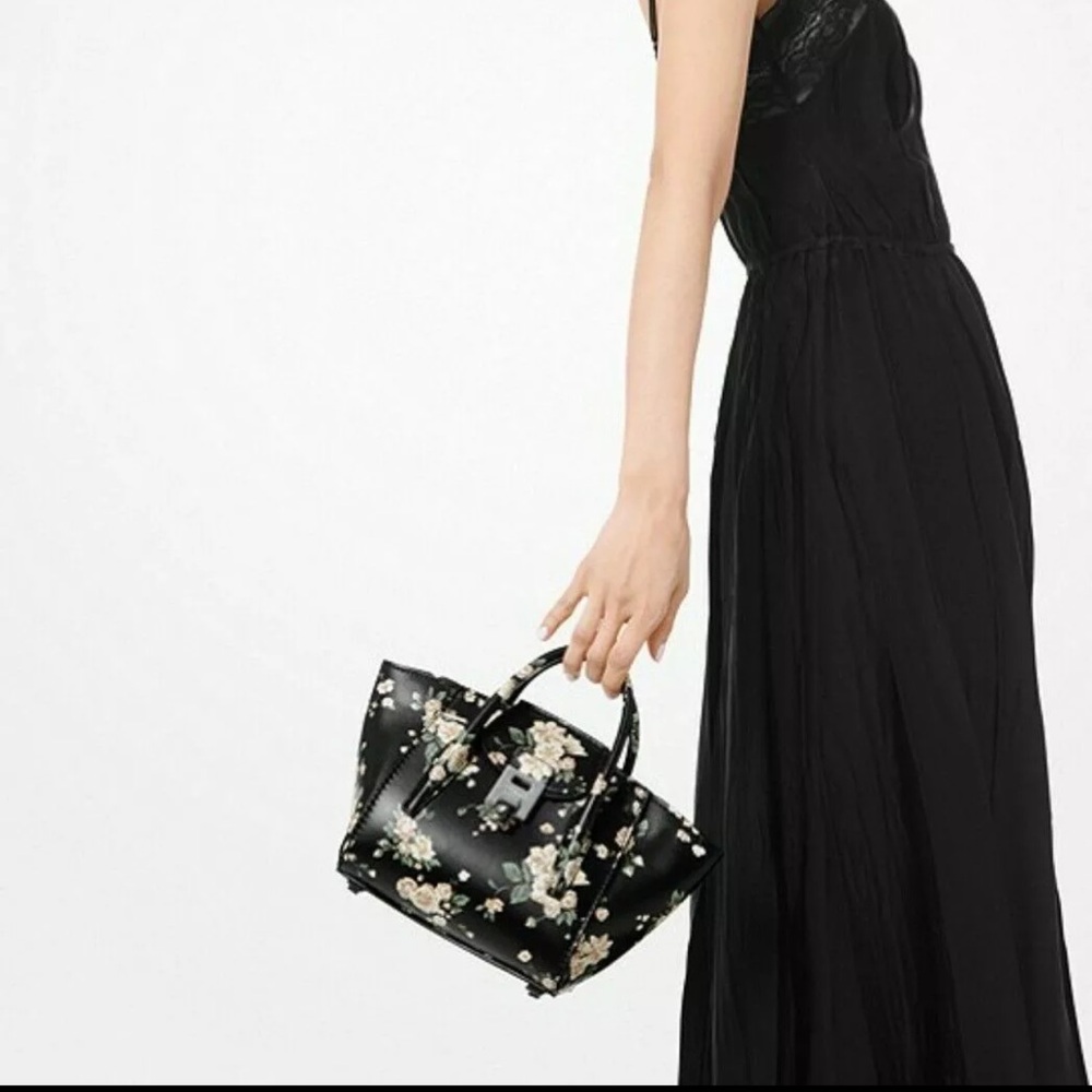 Michael Kors Collection Bancroft Mini Floral Calf Leather Satchel Black Bag $990